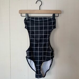 American Apparel Black Grid Cutout One Piece Swimsuit